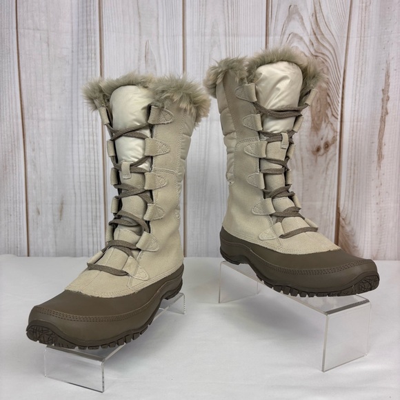 The North Face Nuptse Purna Waterproof Mid-Calf Faux Fur Boots Ivory Size 8.5 - Picture 4 of 16